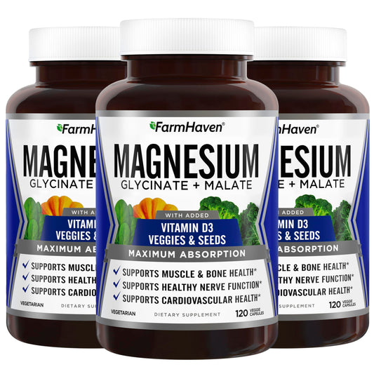FarmHaven magnesium glycinate bottle highlighting dosage for muscle support