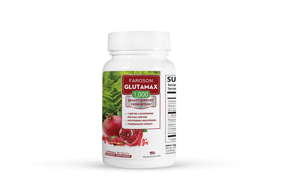 Faroson Glutamax bottle front highlighting antioxidant support.