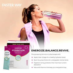 Close-up of Faster Way Berry drink with vibrant color