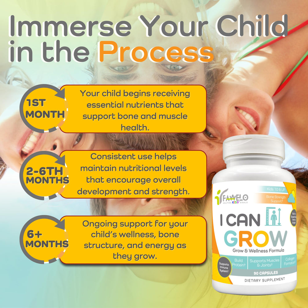 Fawelo I Can Grow bottle label highlights transparent ingredients.