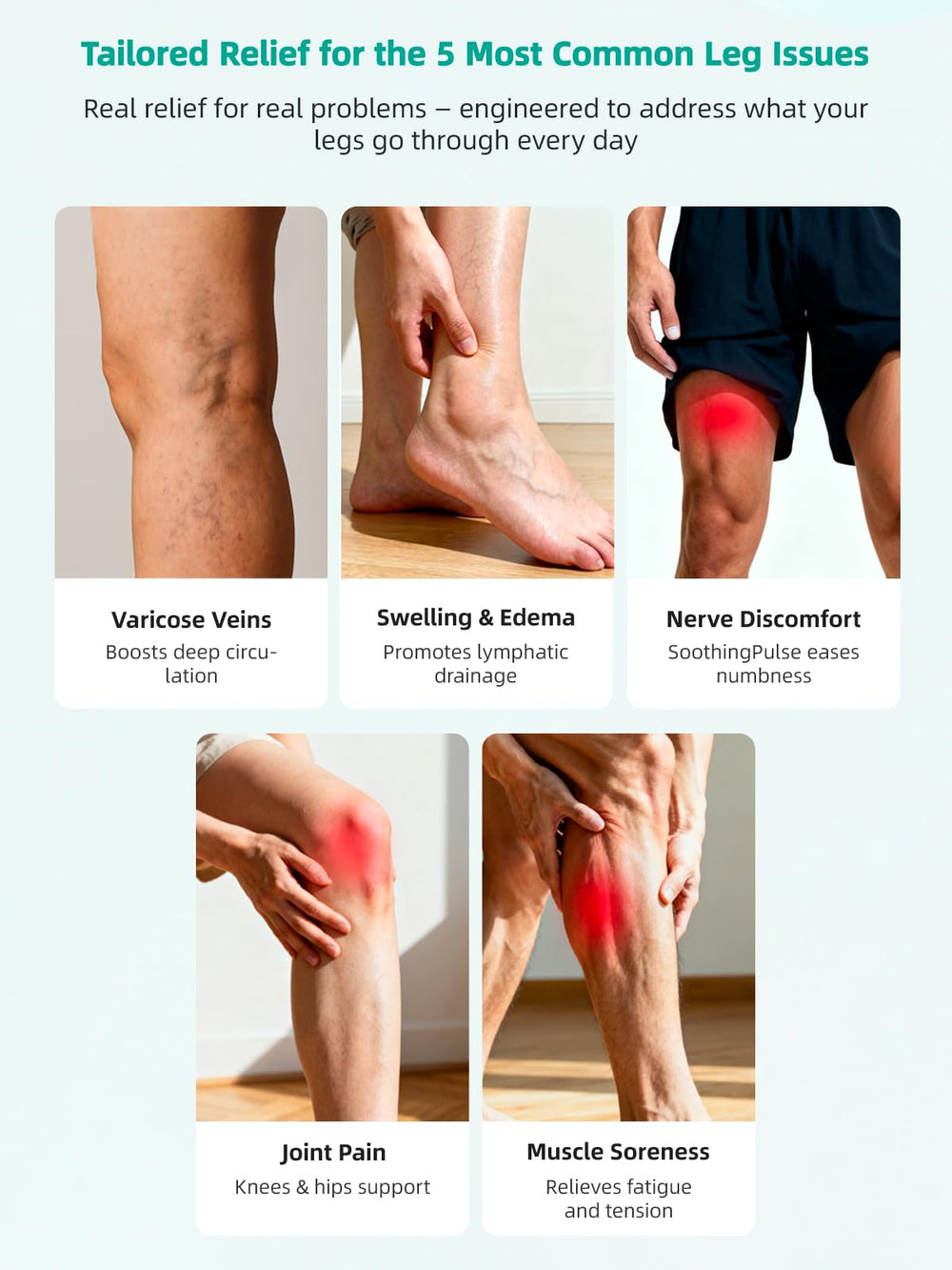 FEEJOY Leg Massager with multi-needle head targets tension and boosts circulation.