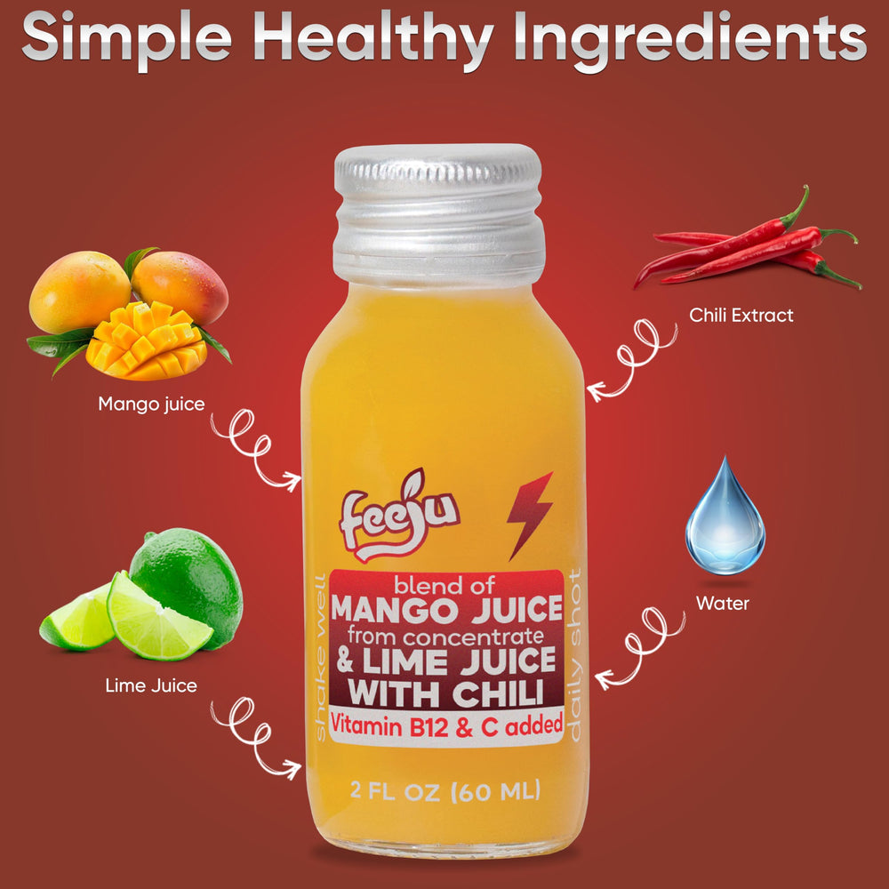 Feeju Mango Nectar Blend 15-pack display highlights convenient daily servings.