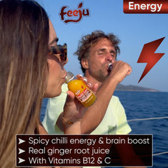 Feeju Mango Nectar Blend ginger and chili splash close-up suggests warmth.