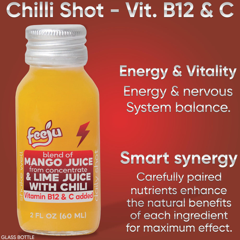 Feeju Mango Nectar Blend ingredients visual highlights mango, grape, and lime.