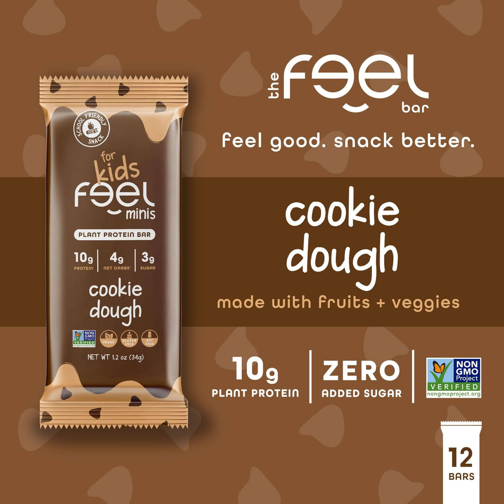 FEEL Bar Minis Cookie Dough ingredients shot with organic veggies