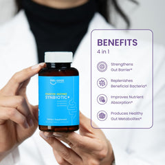 Feel Good Pharma Digestive Enzymes 4-in-1 label close-up highlights vegan, non-GMO ingredients.