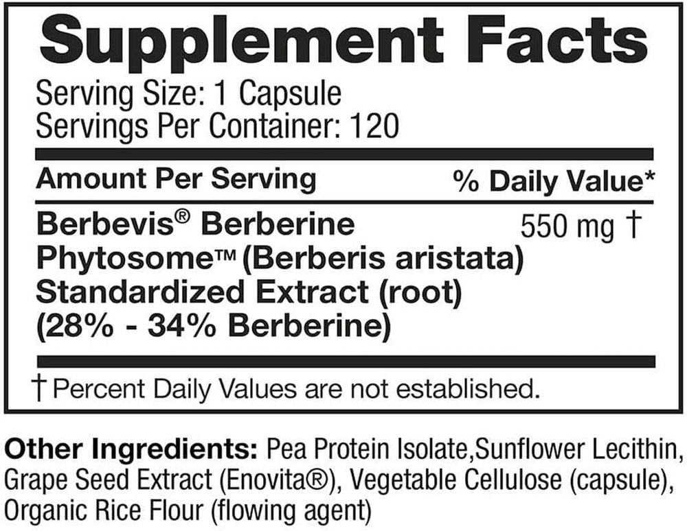 Feel Good Superfoods Berberine Phytosome packaging indicating 120 capsules for sustained use