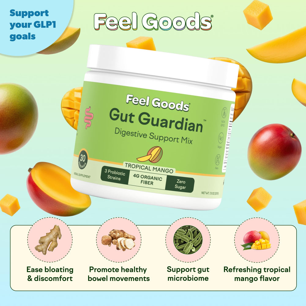 Feel Goods Gut Guardian bottle showing probiotic fiber blend for daily gut health.