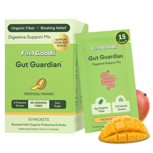 Feel Goods Gut Guardian tropical mango stick packets for on-the-go digestion support
