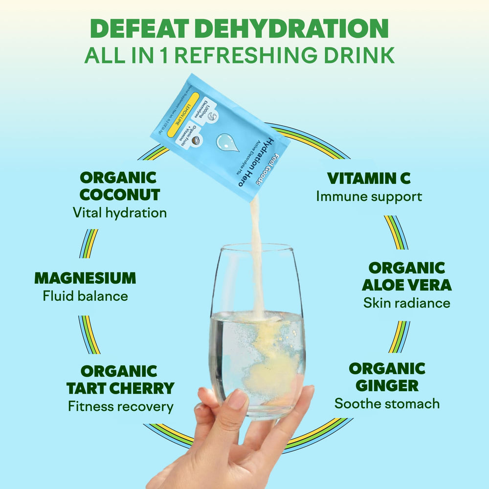 Feel Goods Hydration Hero bottle with packets ready for travel.