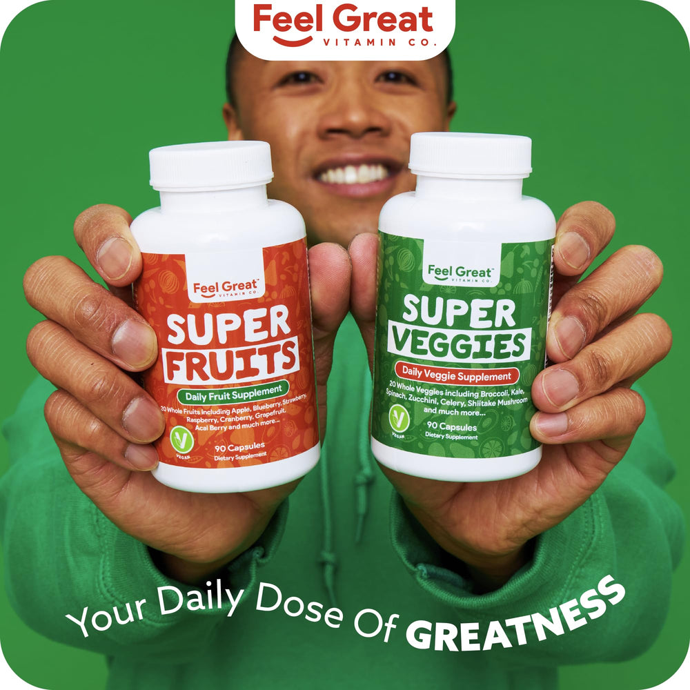 Pouring Feel Great capsules for convenient daily nutrition on busy days.