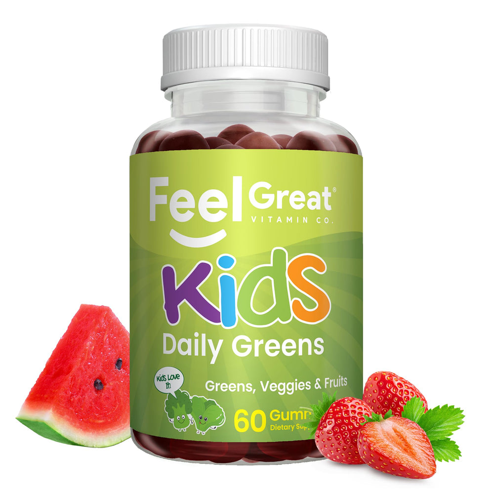 Daily routine setup with Feel Great Super Green Kids demonstrates simple breakfast or snack addition.