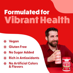 The Feel Great Organic Reds Powder blender bottle signals versatile, on-the-go nutrition.