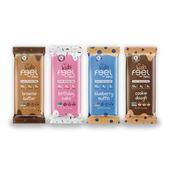 FEEL Kids Protein Bars Minis variety pack front view in lunchbox for balanced snack
