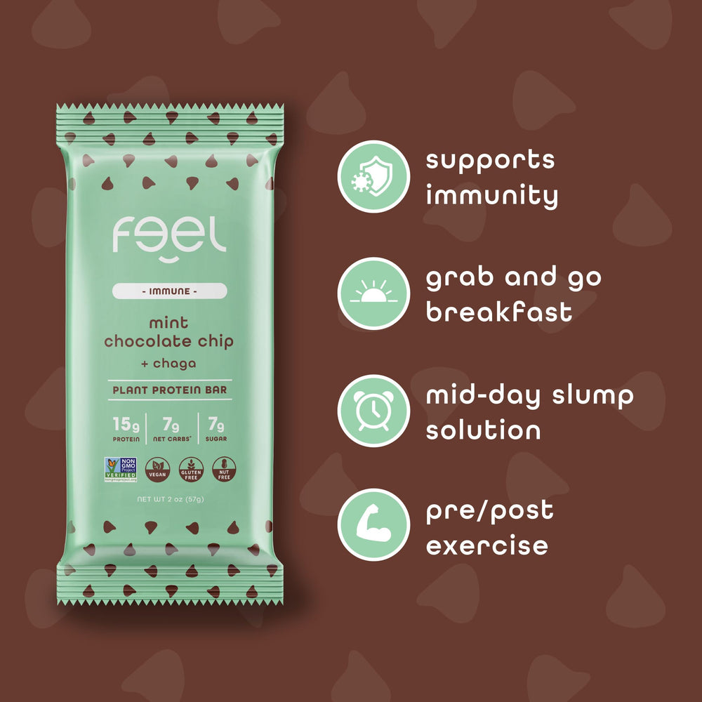 Feel vegan bars mint chocolate chip keto-friendly badge appeals to low-carb snacking.