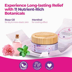 Close-up of rose-menthol balm texture soothing delicate skin.