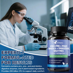 Femmetra bottle back label close-up detailing supplement facts