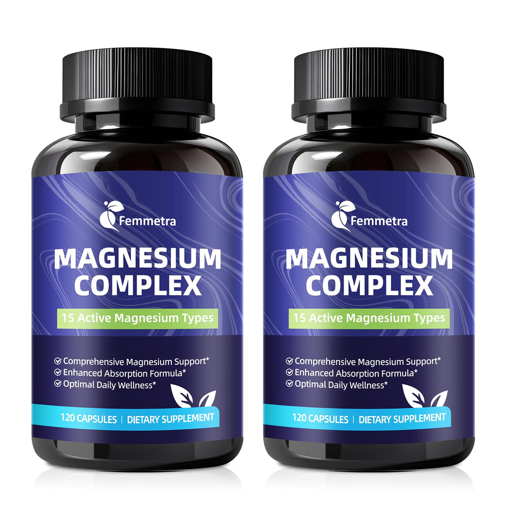 Femmetra Magnesium Complex bottle for daily energy and calm support.