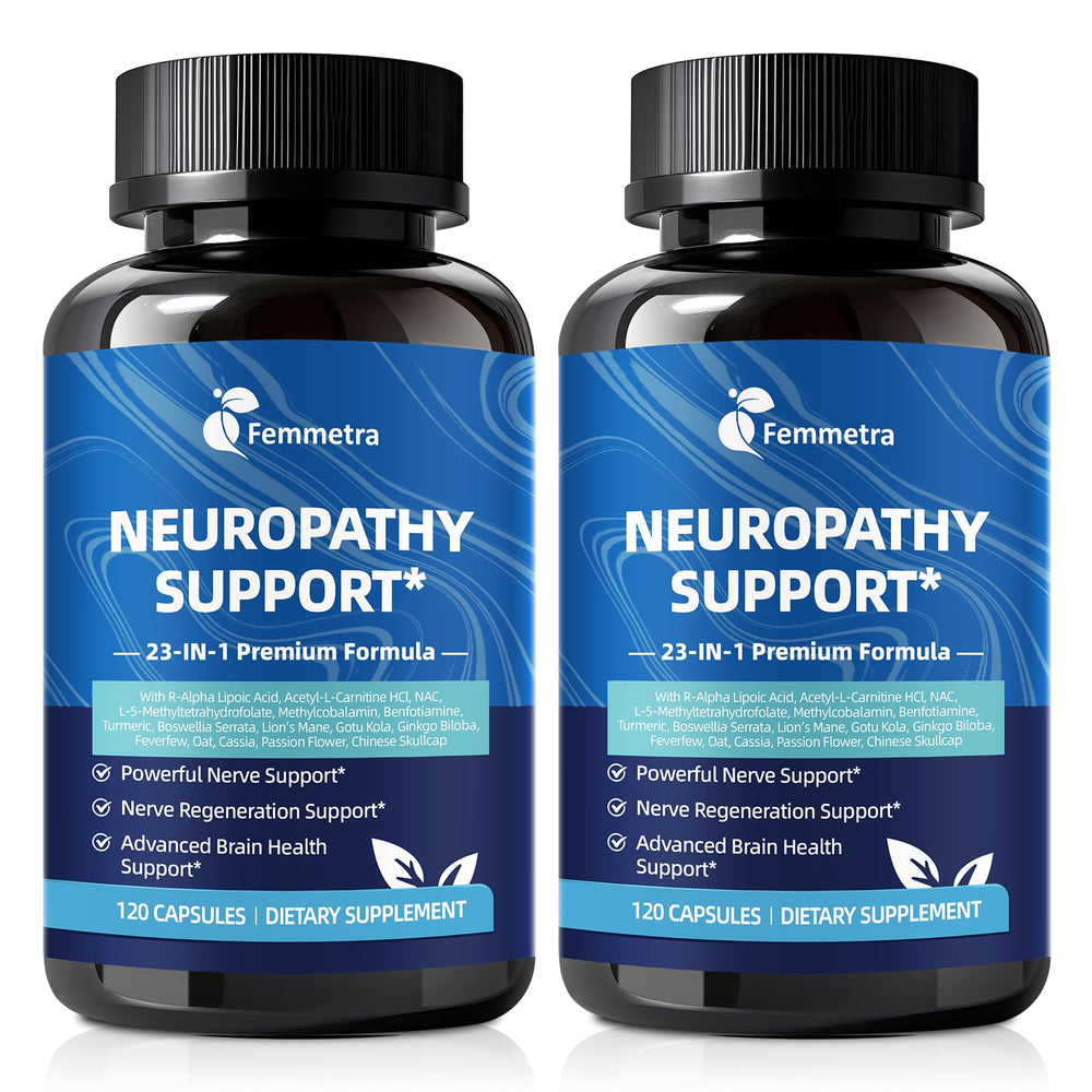 Femmetra nerve-support bottle with capsules promoting nerve health