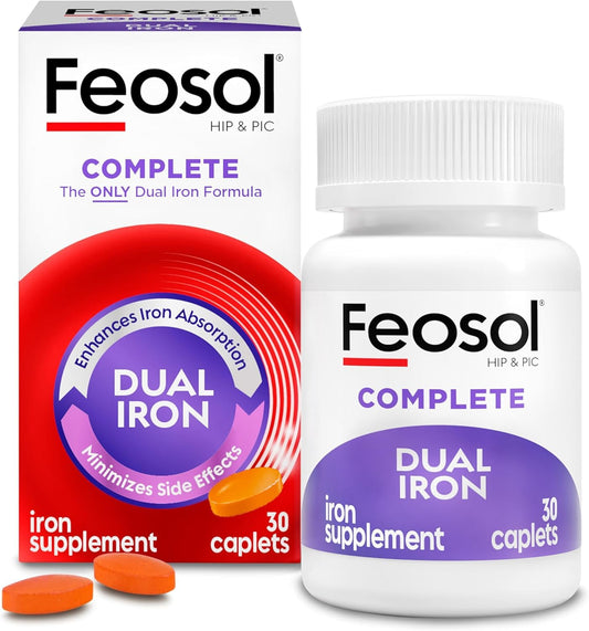 Feosol Complete with Bifera Iron bottle front view shows daily iron support.