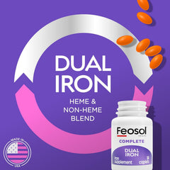 Feosol Complete caplets close-up emphasizes easy-to-swallow form for gentle digestion.