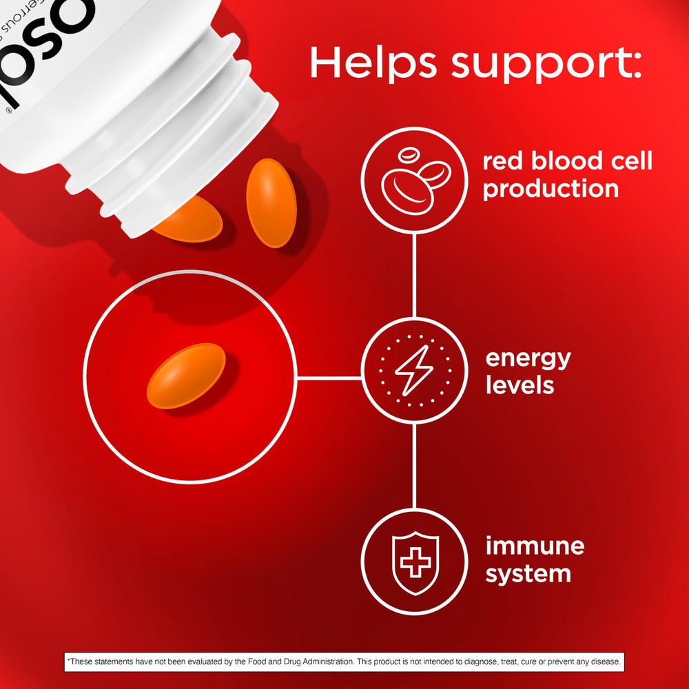 Feosol packaging shot portrays a trusted iron supplement heritage.