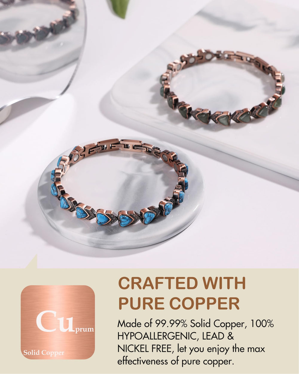Feraco 3800 gauss magnets copper bracelet designed for a gentle wellness touch.
