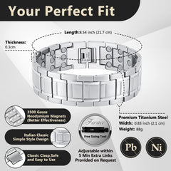 Feraco 3X magnetic bracelet gunmetal side view highlights sturdy links and fit