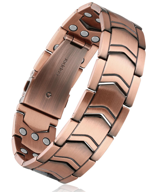 Feraco 3X Strength Copper Magnetic Bracelet closeup highlights premium copper texture for all-day wear.