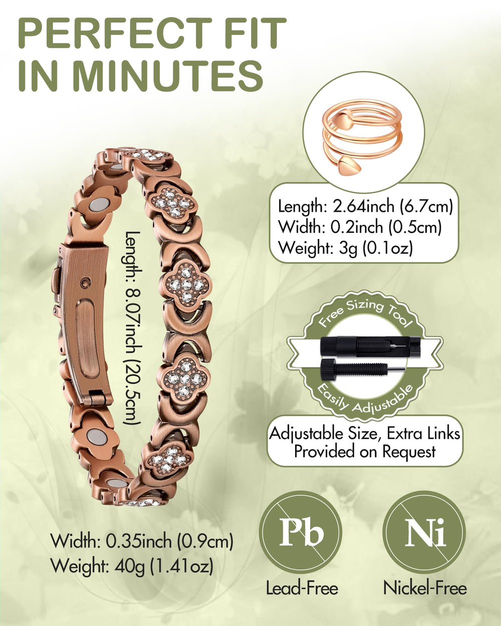Feraco Adjustable Magnetic Bracelet for Women offers a customizable fit.