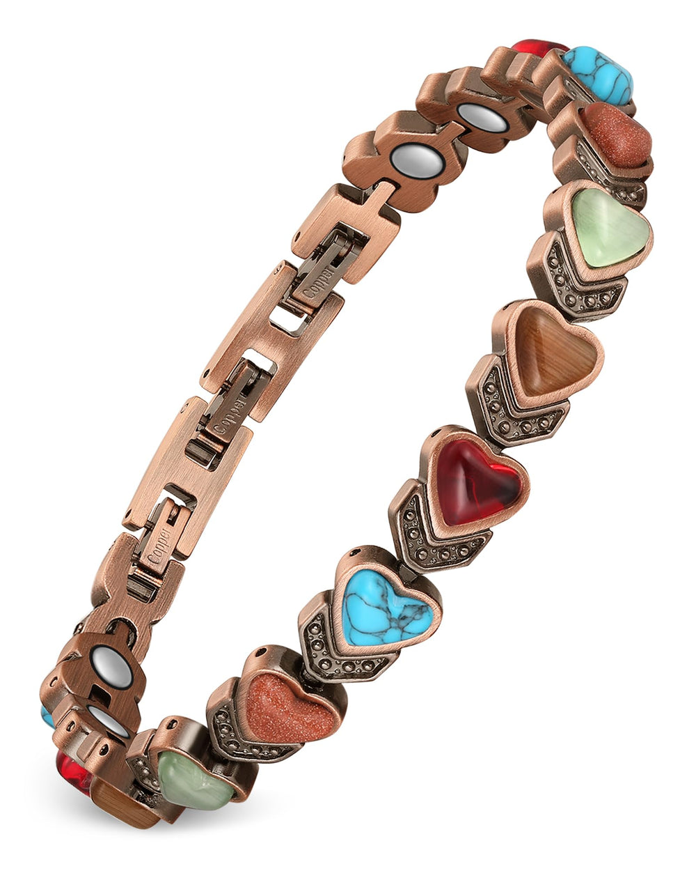 Feraco copper bracelet with heart turquoise closeup highlighting craftsmanship