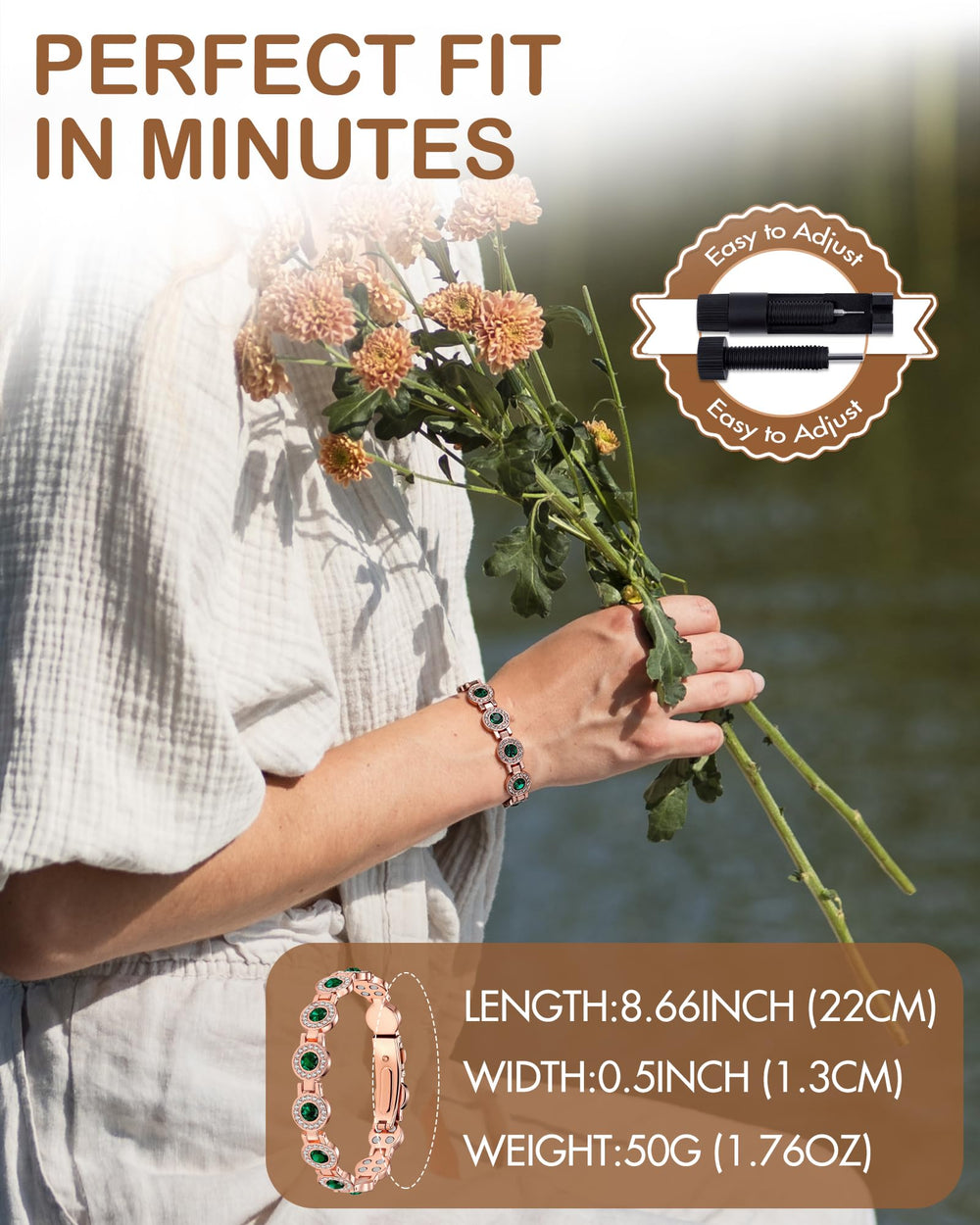Feraco copper bracelet is hypoallergenic and nickel-free for skin-friendly wear.