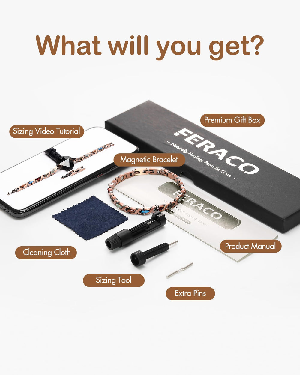 Feraco lightweight, waterproof copper bracelet ideal for all-day wear.