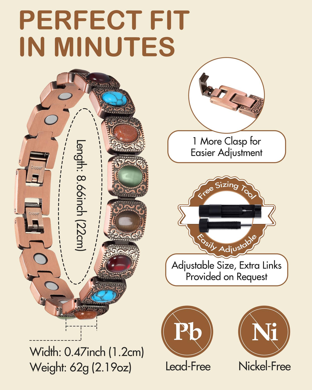Feraco lightweight, waterproof bracelet suitable for all-day wear