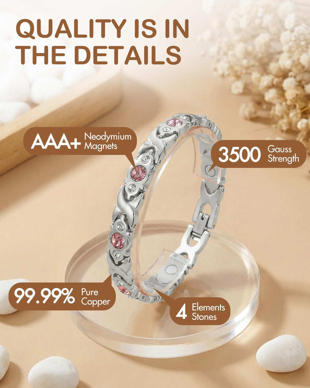 Feraco magnetic bracelet with neodymium magnets for steady daily wear support.