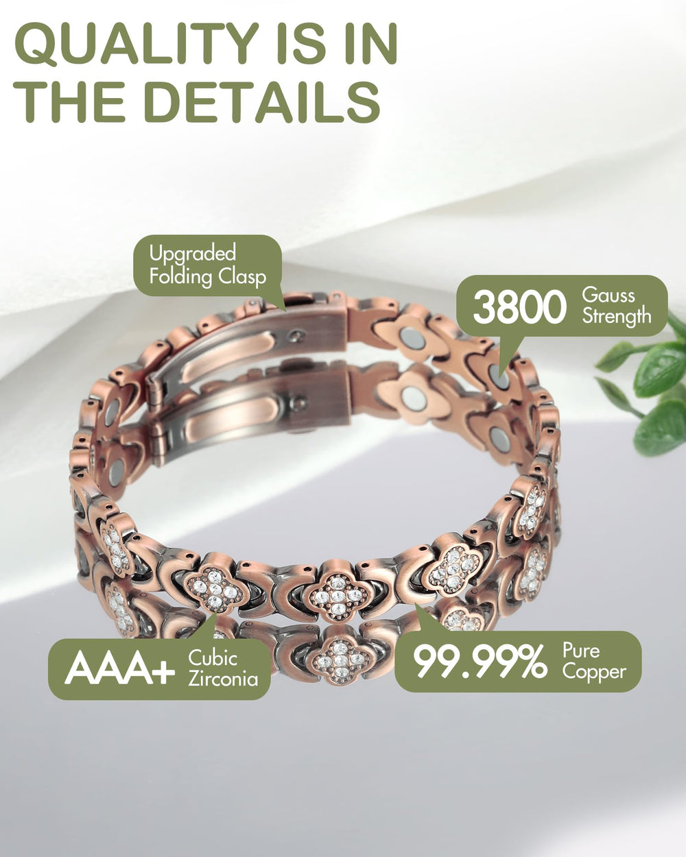 Feraco bracelet features 3800 gauss neodymium magnets for a bold magnetic design.