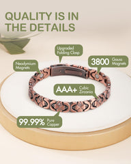 Close-up of Feraco pure copper bracelet with magnetic core and cubic zirconia sparkle.