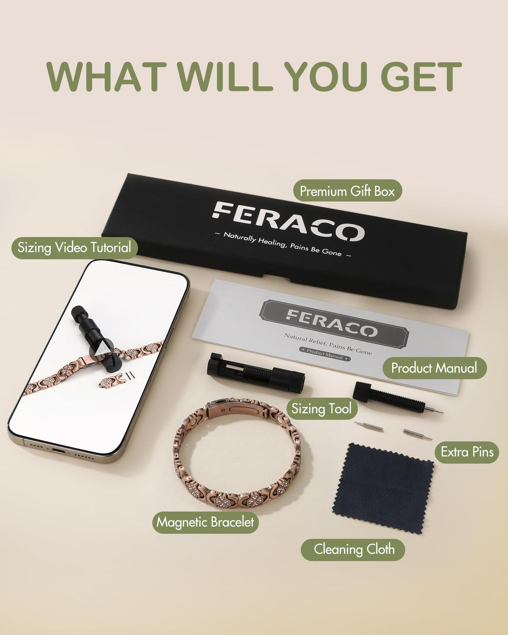 Feraco Sizing-Tool-Included helps achieve a customized fit.