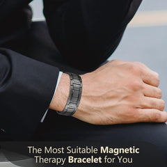 Feraco titanium-steel magnetic bracelet closeup highlighting medical-grade metal.