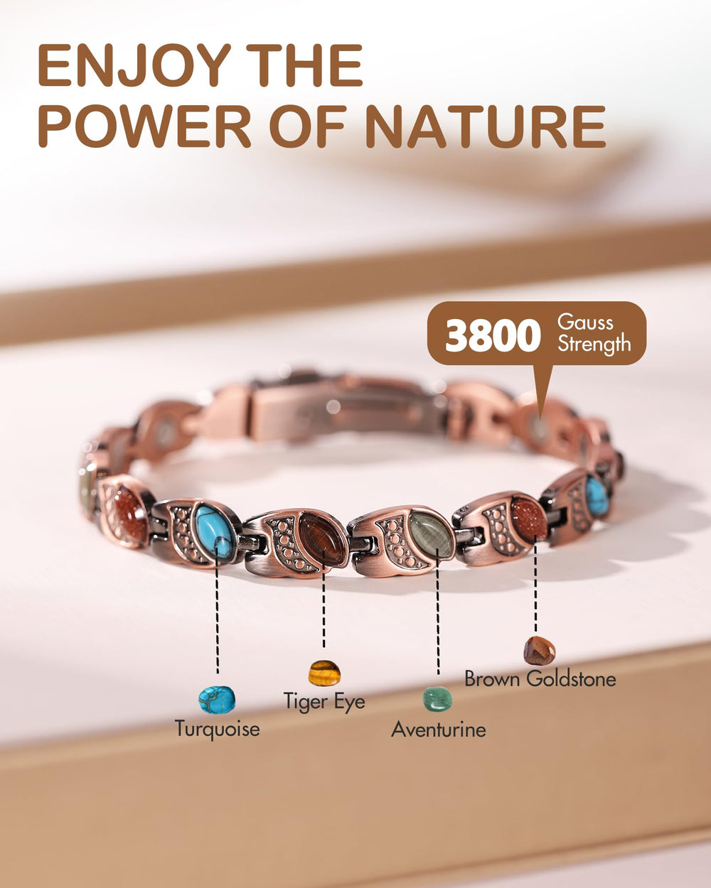 Feraco turquoise natural stones detail adds earthy elegance for casual or dress wear