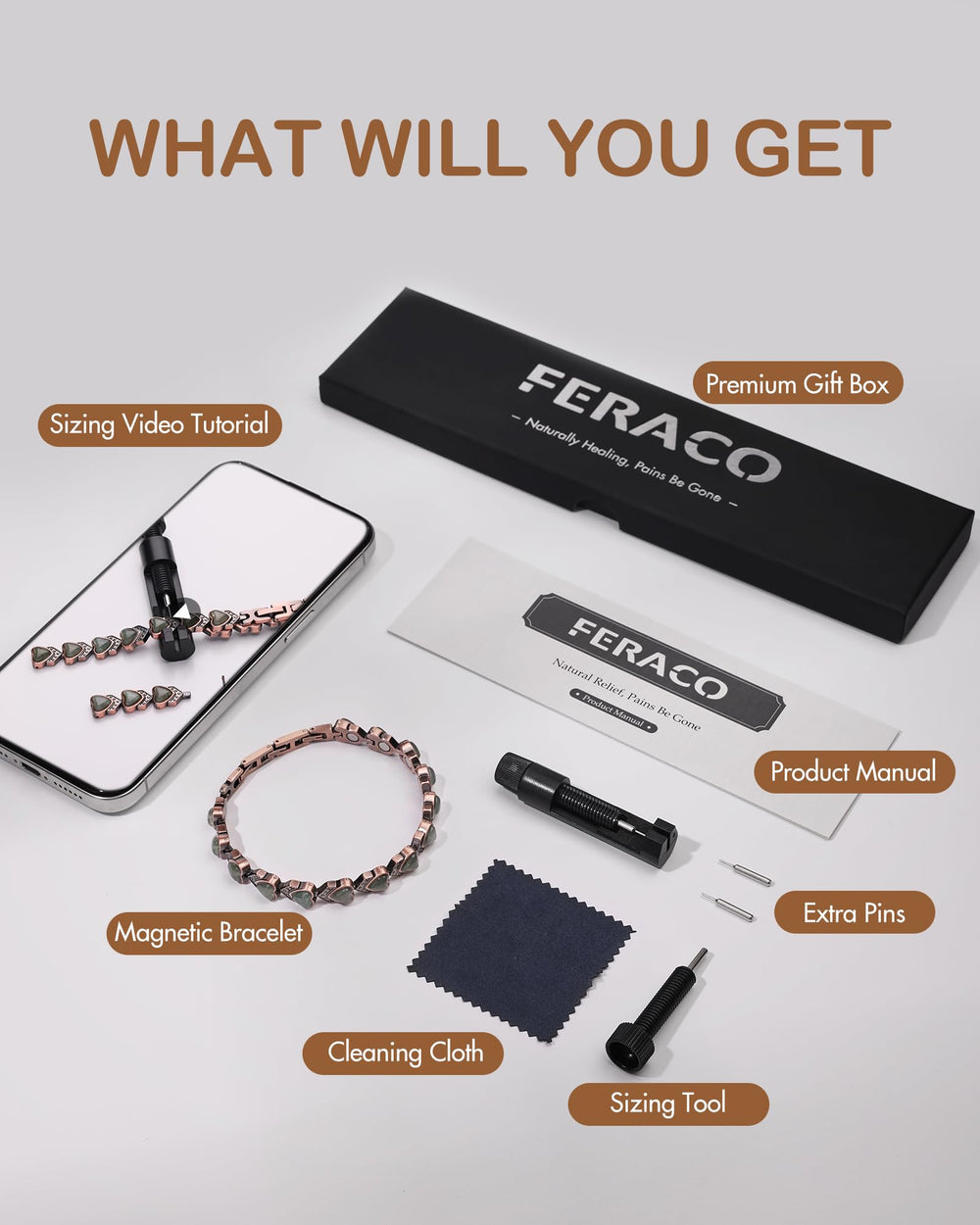 Feraco waterproof lightweight copper bracelet ideal for all-day wear.