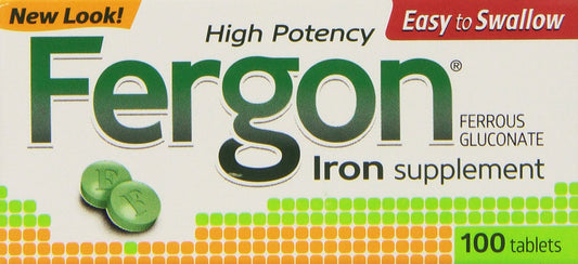 Fergon iron supplement tablets front view, convenient daily iron source.