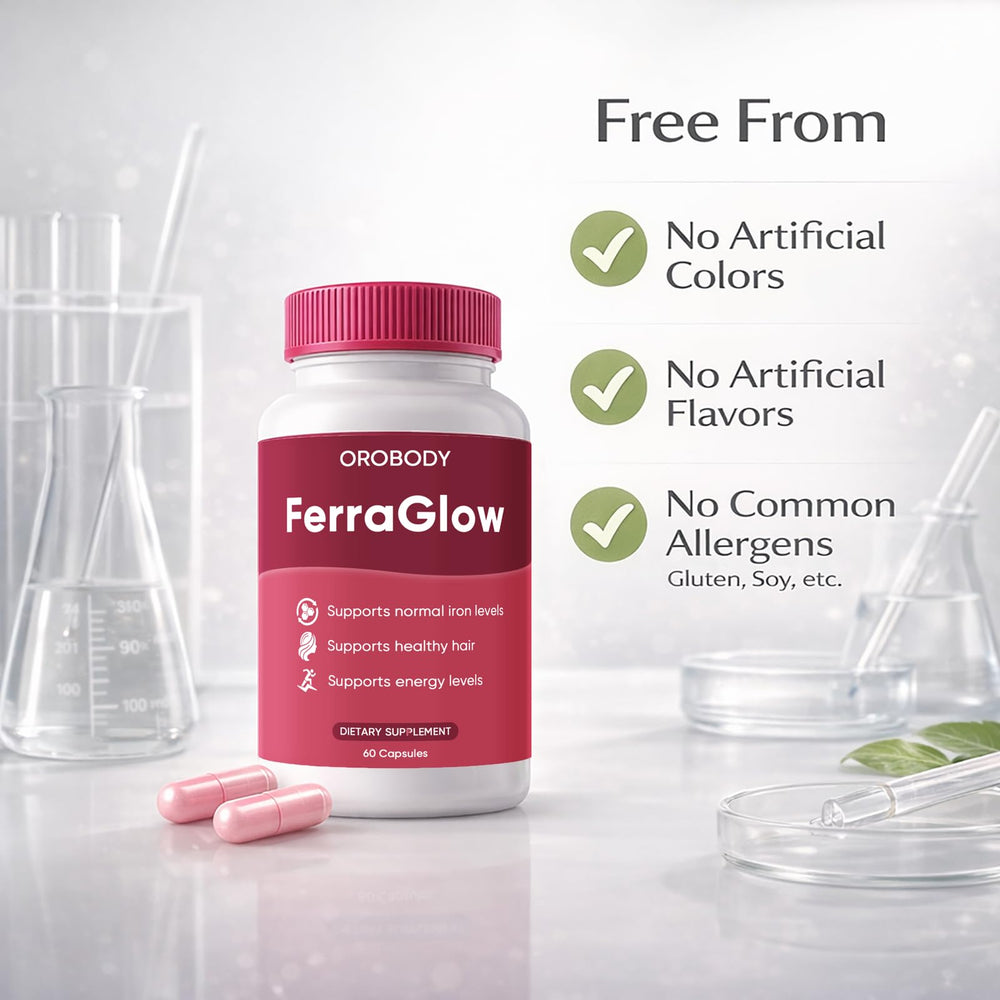 Luxurious Ferraglow iron vial with soft lighting suggest premium feel.