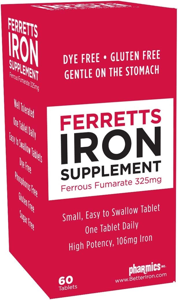Ferretts iron tablets ferrous fumarate ingredient highlighted on label
