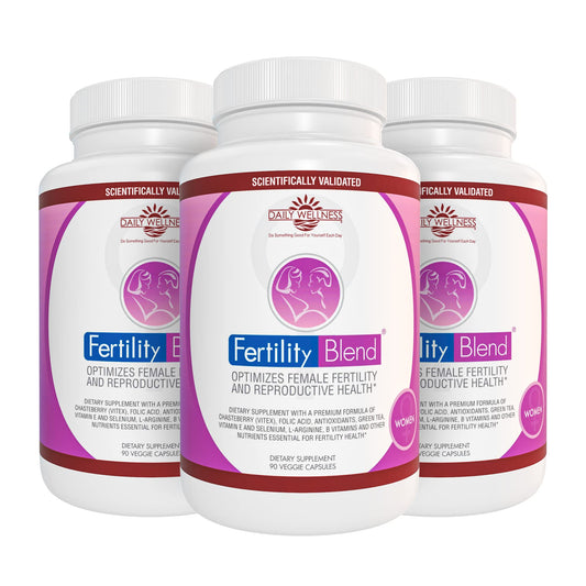 Fertility Blend Daily Wellness bottle shown, supports balanced hormones and cycle comfort.