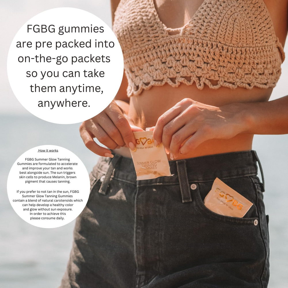FGBG Summer Glow Gummies on-the-go use demonstrates simple daily routine anywhere.