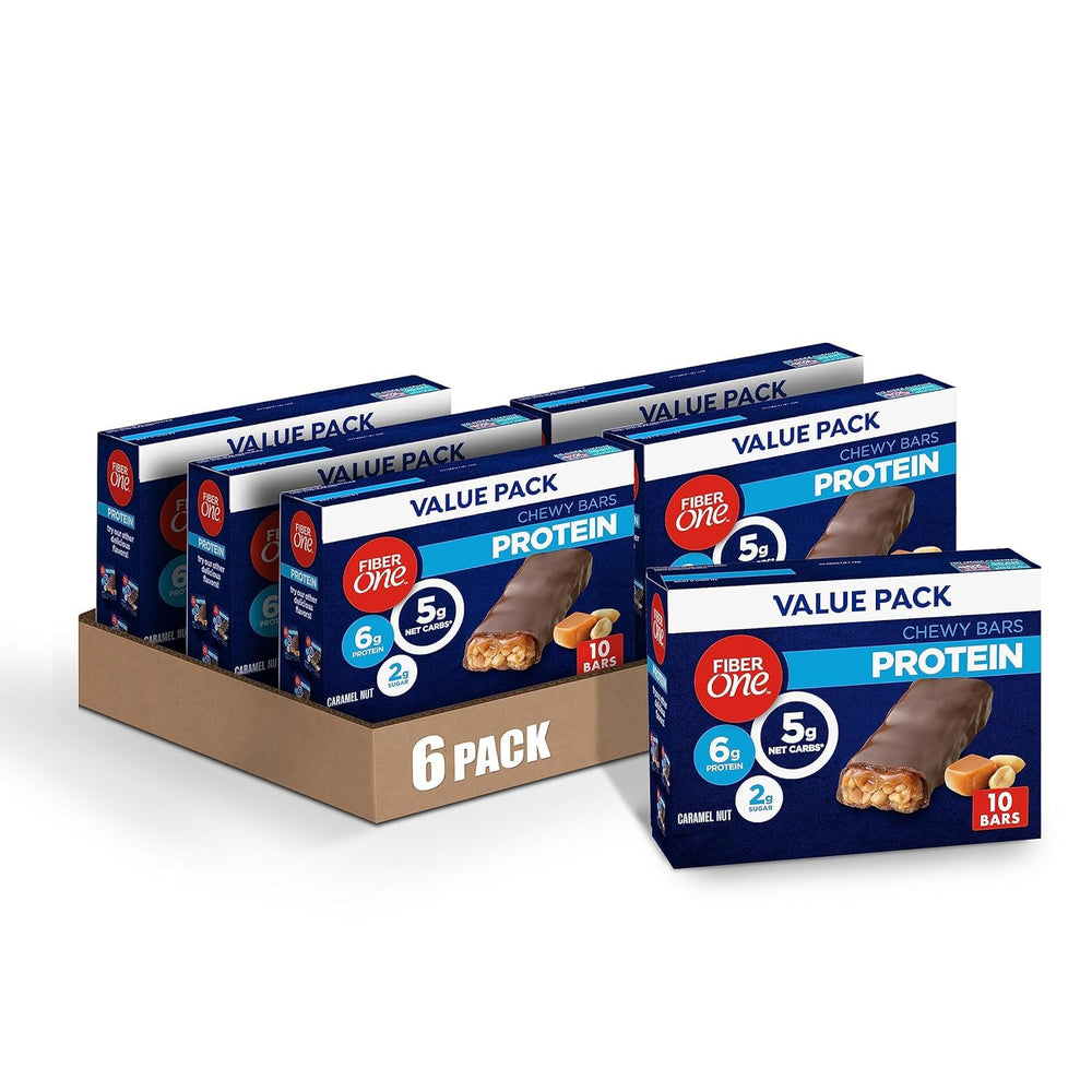 Fiber One Chewy Protein Bars caramel nut bite, rich flavor and portable snack.