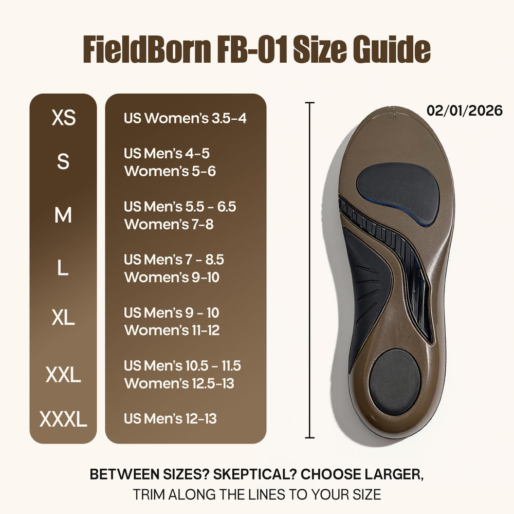 Updated size chart guidance for FieldBorn FB-01 Miles Ahead insoles.