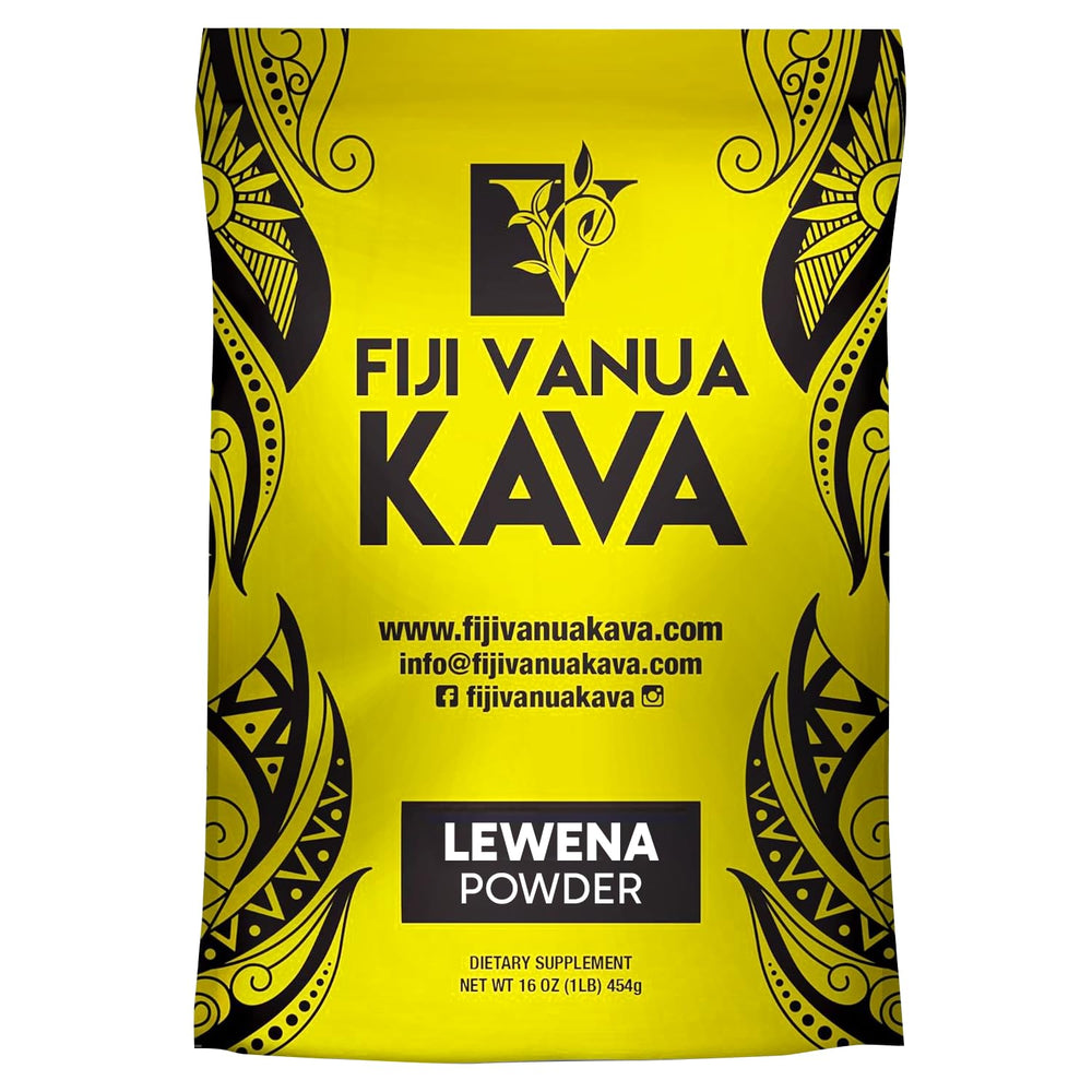 Fiji Vanua Kava Lewena powder in a scoop for a calming kava ritual