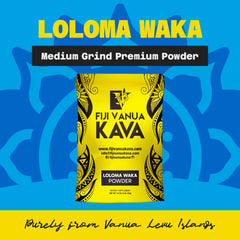 Fiji Vanua Kava Loloma Waka powder open pouch highlights medium grind ideal for quick preparation